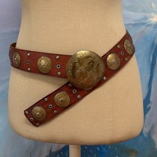Vintage Leather Brass Concho Belt 41  Western Boho 1970s Style 2  Wide