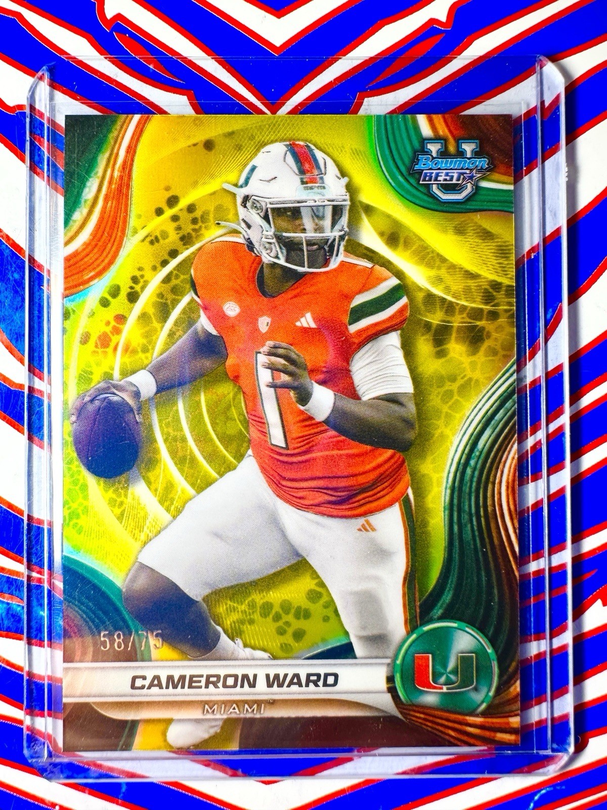 2024 Bowman U Best Cam Ward RC Yellow Refractor /75 #84 Miami U Titans RC