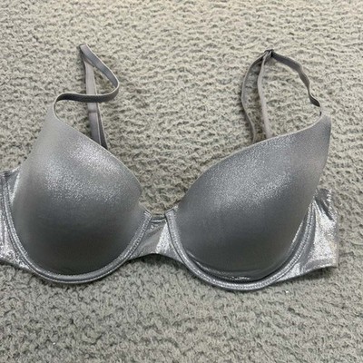Victoria Secret Bra 32D Demi Silver Metallic VS
