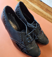 Hotter Cha Cha Patent Leather Brogue Shoes UK 3 Black Lace Up Comfort Heels