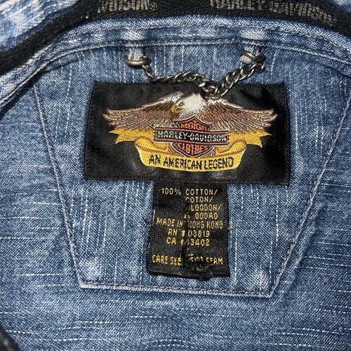 Harley Davidson Denim Weste Damen groß gestreift Druckknopf vorne Biker Klappe Tasche - Bild 8 von 11