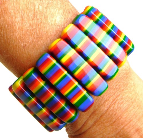 Sobral Pop Pride Stoc LGBTQ Rainbow Flag Stripes Artist Made Stretch Bracelet - Picture 2 of 4
