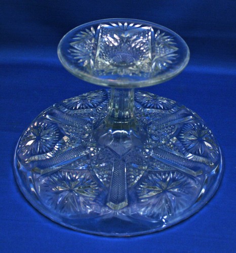 Antique EAPG Imperial Glass 8-inch Cake Plate Star & File / Star & Hobstar - Picture 5 of 10