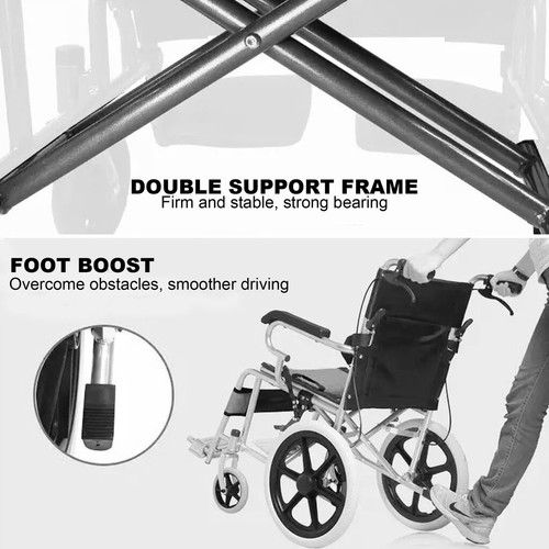 New Adults Folding Wheelchair manual Propelled Lightweight Transit Hand Brake - Picture 3 of 15