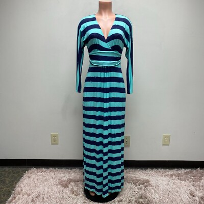 Lilly Pulitzer Navy Blue Striped Long Sleeve V-Neck Side Slit Riana Maxi Dress S
