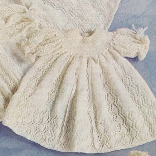 Baby Knitting Pattern Patons Fairytale #1176 Special Occasion Diamond Lace Set - Picture 2 of 5
