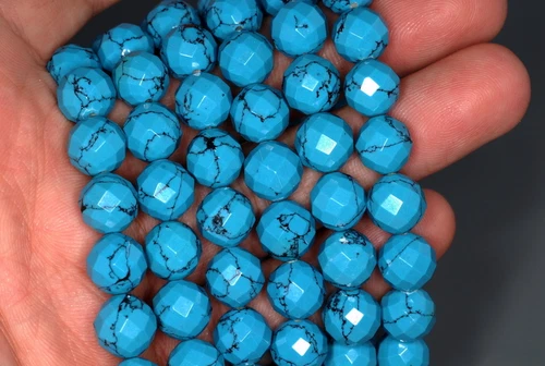 10MM TURQUOISE GEMSTONE BLUE FACETED ROUND LOOSE BEADS 8inch - Picture 3 of 4