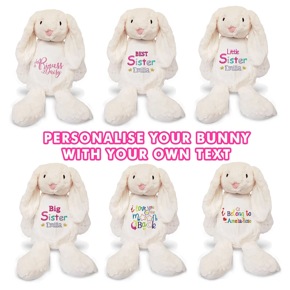 Large Personalised Bunny Rabbit Soft Plush Teddy Embroidered with your Name