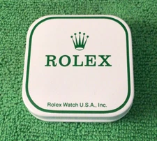 Genuine Vintage Rolex Watch USA -Green & White Watch Parts Tin/ Storage Box 2.2”