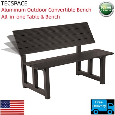 TECSPACE All New Aluminum Brown Outdoor Convertible Bench All-in-one Table&Bench
