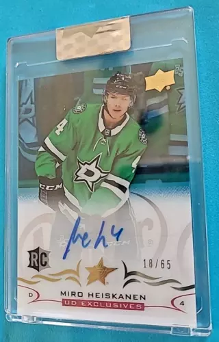 2018-19 Miro Heiskanen Upper Deck Clear Cut UD Exclusives Rookie Auto RC /65