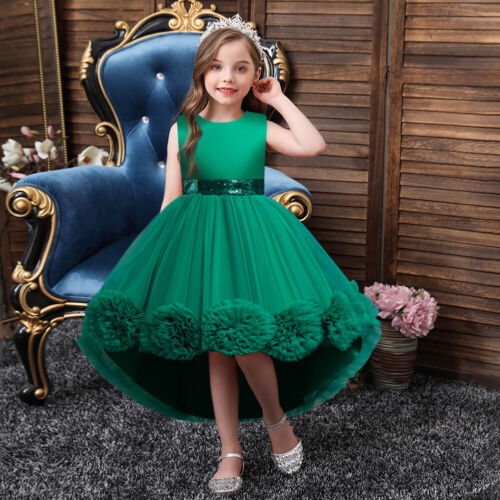 Girls Trailing Skirt Princess Dress Party Evening Gown Kids Dress Xmas Gift - Picture 1 of 18