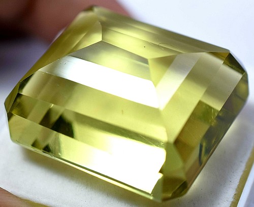 Lab Created 102.20 Ct Lemon Citrine GGL Certified Transparent Emerald Cut Gem - Picture 8 of 8