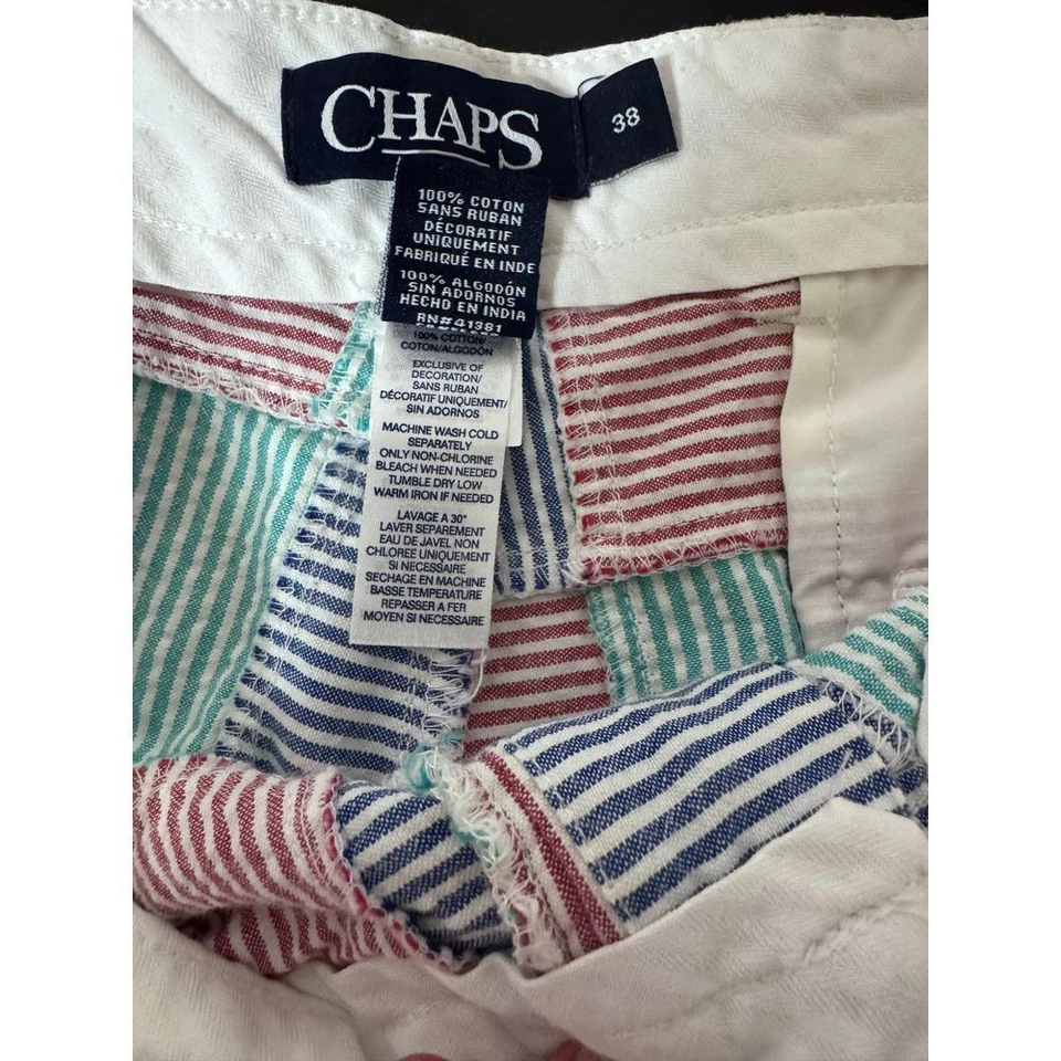 Pantalones Cortos Vintage Chaps Ralph Lauren Patchwork Seersucker Talla 38 Preppy Náuticos Foto 2 de 4