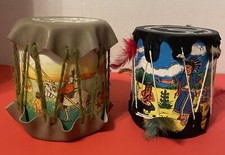 2 Native American Toy Drum Vintage Western Cowboy Toy