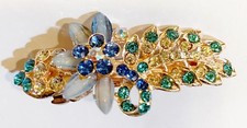 Flower and Leaf Design Hair Barrette crafted with Rhinestones and Diamond Accent