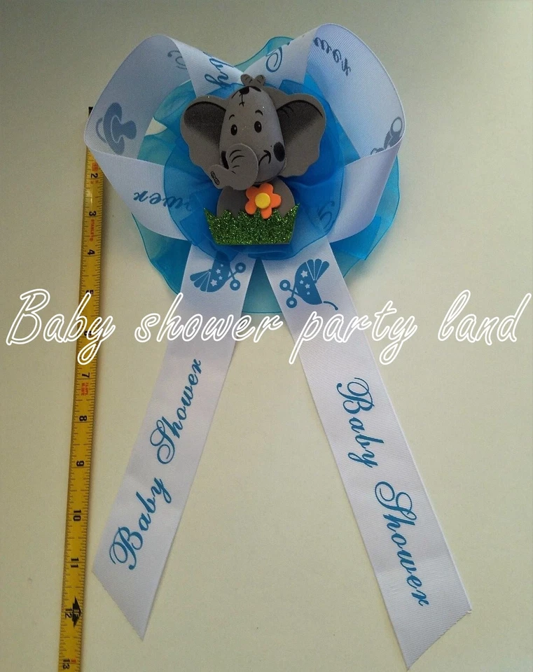 Baby Shower Mom To Be It's a Boy Faja Elefante Safari Cinta Azul Ramillete Noé Foto 3 de 4