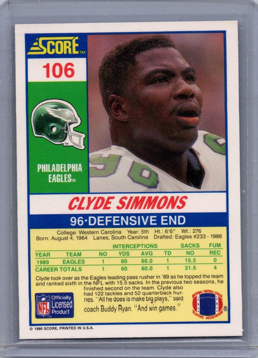1990 Score Clyde Simmons Card #106 Philadelphia Eagles | eBay