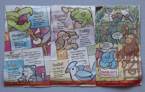 3 Retired TY tbb McDonalds USA 1998 1999 teenie beanie babies happy meal bags