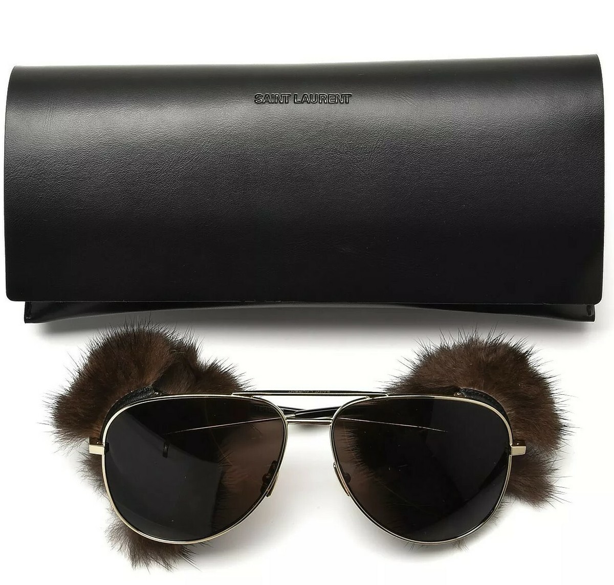 NEW Saint Laurent (removable) Mink Fur Classic 11 Sunglasses Saint Laurent Gold Mink Fur Classic 11 Sunglasses NEW | eBay main image 3