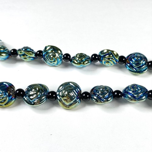 Bead Treasures Art Glass Beads Flower Jewelry Blue Green Iridescent Metallic Mix - Picture 10 of 13