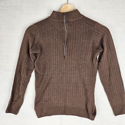 Vintage Jaeger Brown Pure New Wool Knit Jumper, Quarter Zip, High Neck UK12