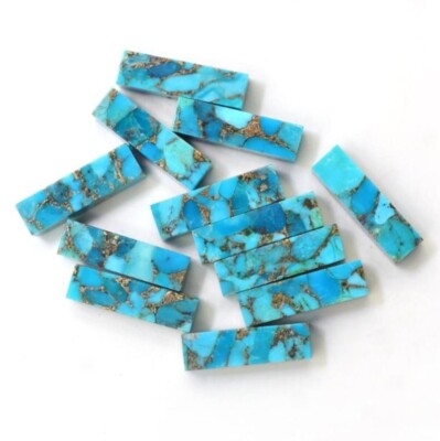 Natural Blue Copper Turquoise Rectangle Shape Flat Gemstones, AAA Quality Stones