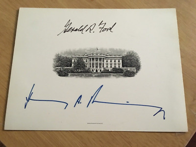 HENRY KISSENGER PRESIDENT GERALD FORD 6-8 WHITE HOUSE ENGRAVING SIGNED  COA