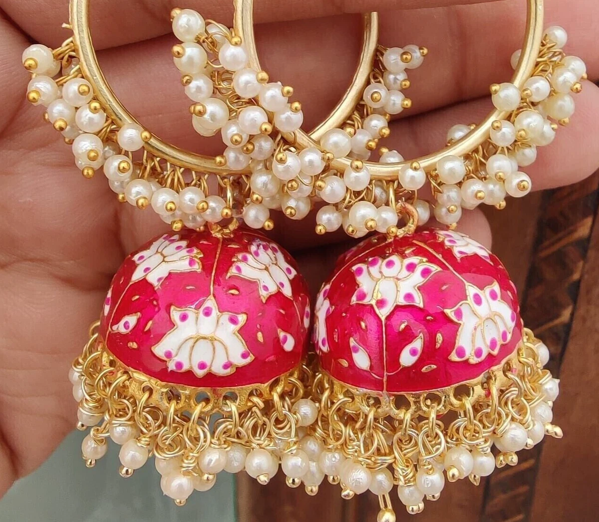 Pink jhumkas shop