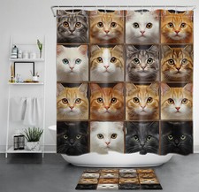 Farmhouse Cute Animal Photo Funny Cat Shower Curtain Bathroom Accessories Set