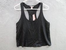 NWT Victoria  s Secret Satin Racerback Flowy Tank Top Sleepwear Black Logo Medium