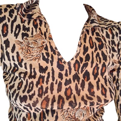 Vintage 90s Y2K Leopard Print Top Womens Small Scene Glam