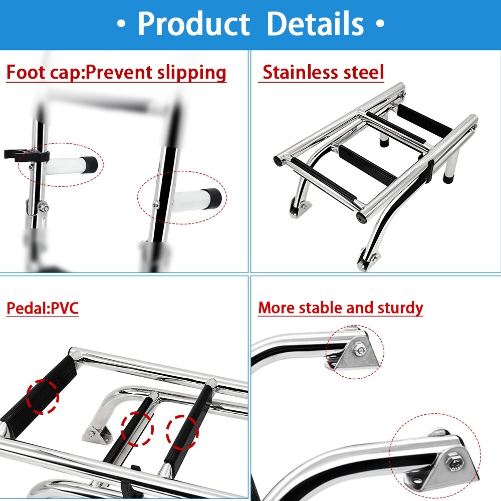 Boat Folding Ladder Stainless Steel Ladder 4 Step Pontoon 2+2 Step Portable