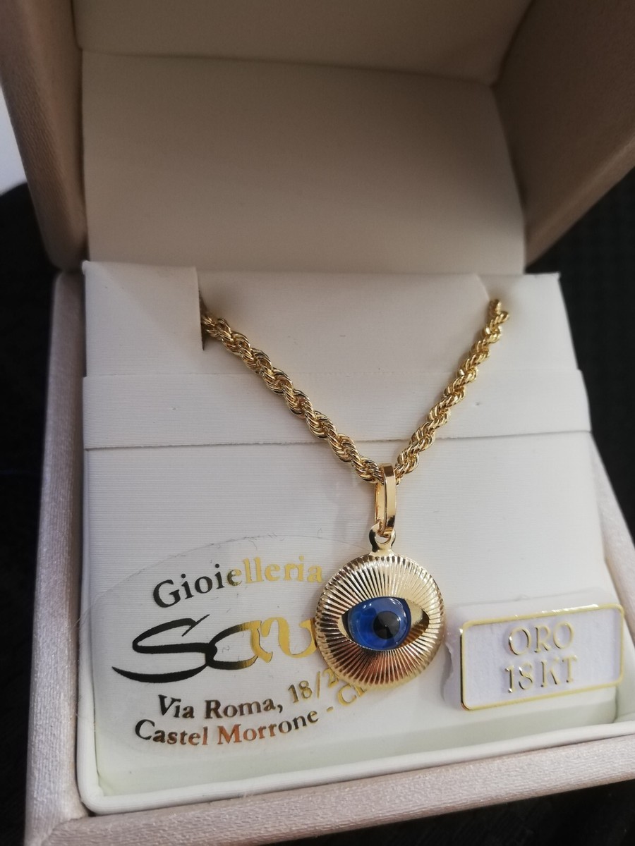 ciondolo PORTAFORTUNA amuleto OCCHIO di ALLAH greco turco oro 18kt. 750