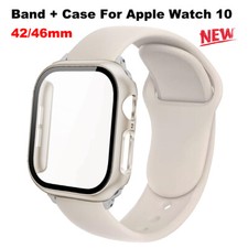 Silicone iWatch Band Strap Glass Case For Apple Watch 11/10 42mm 46mm Case Cover