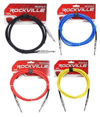 4 Rockville 6'  1/4'' TS to 1/4'' TS Guitar/Instrument Cable (4 Colors)