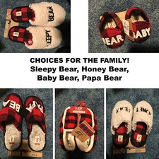 Dearfoams Family Slippers - choose a style and size - Buffalo Plaid Bear