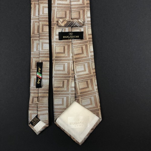 Bugatchi Uomo Brown Tan Geometric Textured Italian Neck Tie 58” - Picture 2 of 6