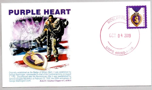 #5419 PURPLE HEART STAMP FIRST DAY OF ISSUE NOBLESVILLE INDIANA UNOFFICIAL CITY
