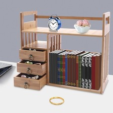 Expandable Desktop Organizer Tabletop Bookcase Small Bamboo Desk Bookshelf