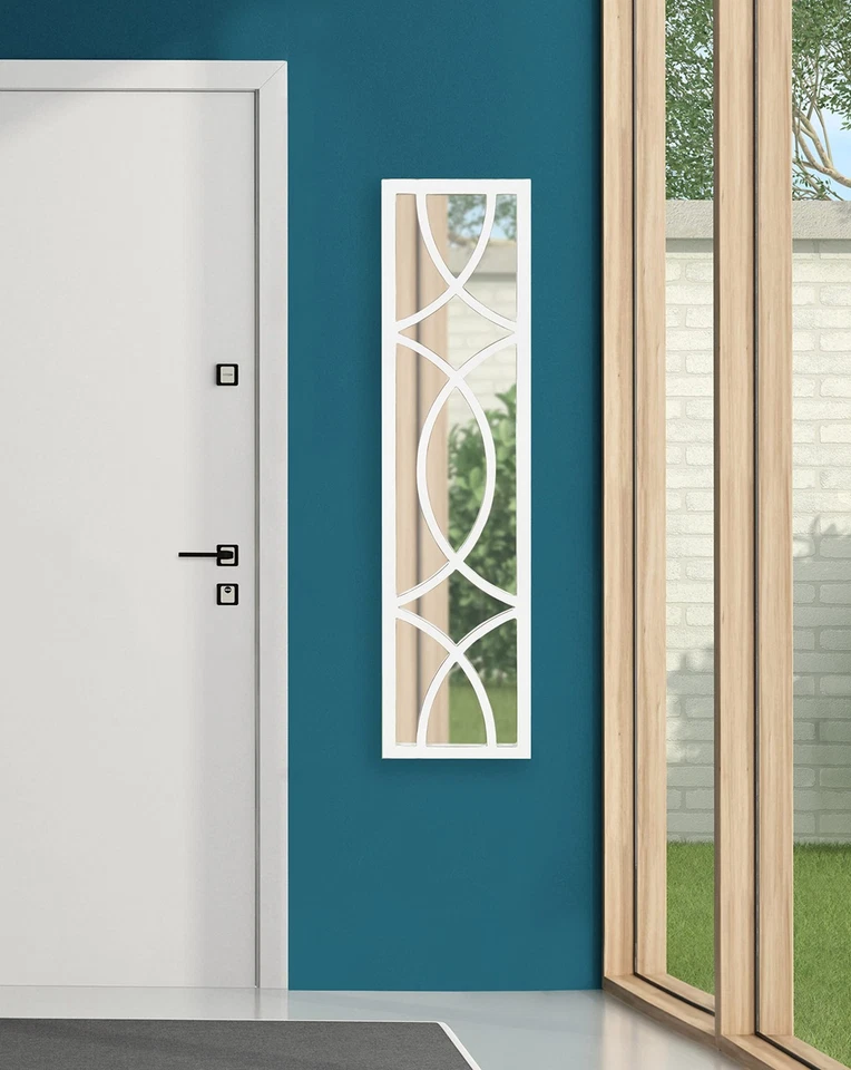 Tolland Decorative Wooden Panel Wall Mirror, 12" x 48", Soft White, Rustic Wi... - Image 2 of 4