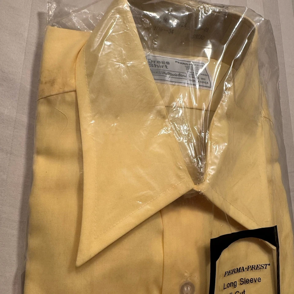 Camisa de vestir vintage Sears para hombre tienda para hombre 17 1/2 34 Perma Prest años 70 cuello extendido Foto 2 de 4