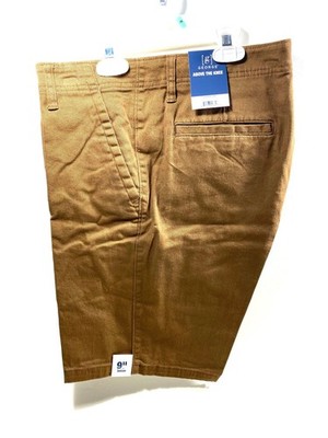 George Men's & Big Men's Brown Stretch Flat Front Shorts 9  Inseam Many Sizes