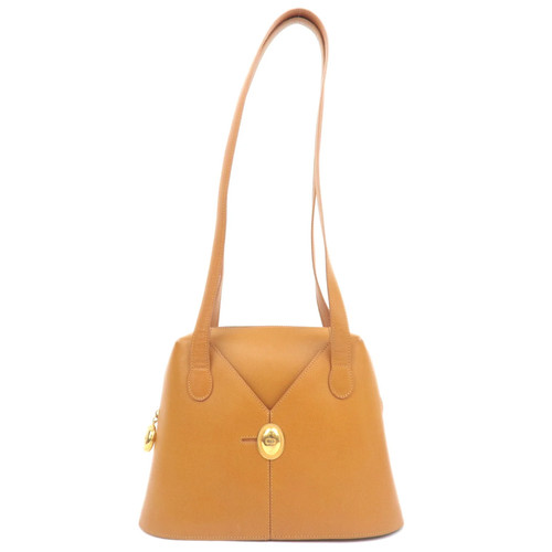 Christian Dior Oval Logo Leather Shoulder Bag Brown Gold HDW Authentic