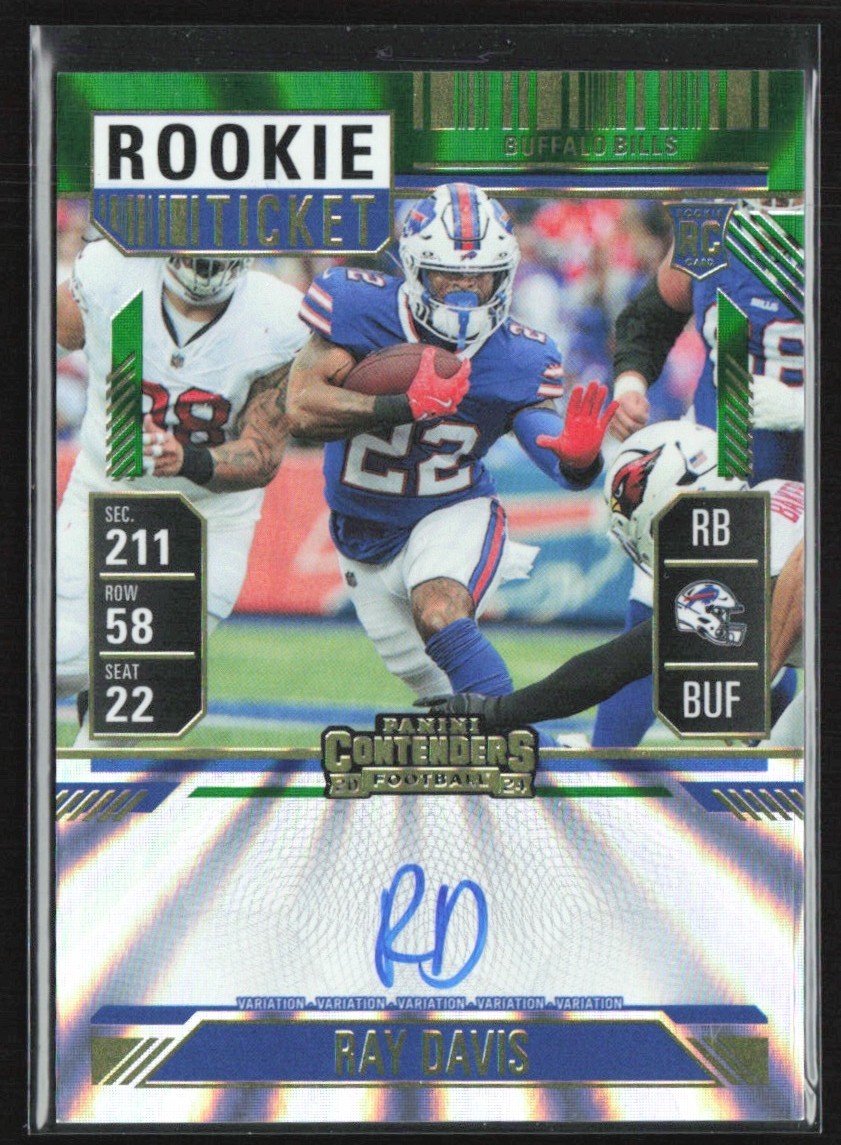 Ray Davis 2024 Panini Contenders Rookie Ticket Green RC Auto #137 Buffalo Bills