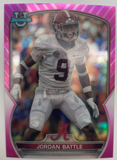 2022 Bowman University Chrome Pink Refractor Jordan Battle #27 Alabama Crimson