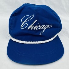 Vintage Chicago Script Rope Hat Blue Leather Strap USA Made Classic Cap