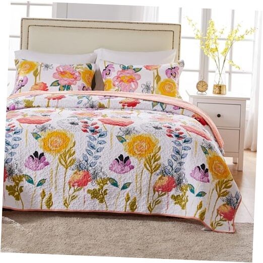 Greenland Home Watercolor Dream Quilt Set, White 2-Piece Twi