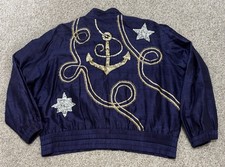 Vintage JA Resort Bomber Embellished 80 s Jacket Silk Large Embroidered Purple L