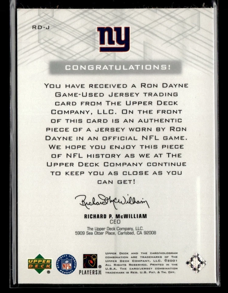 2001 Upper Deck Pros & Prospects #RD-J Ron Dayne Game Jerseys - Image 2 of 2